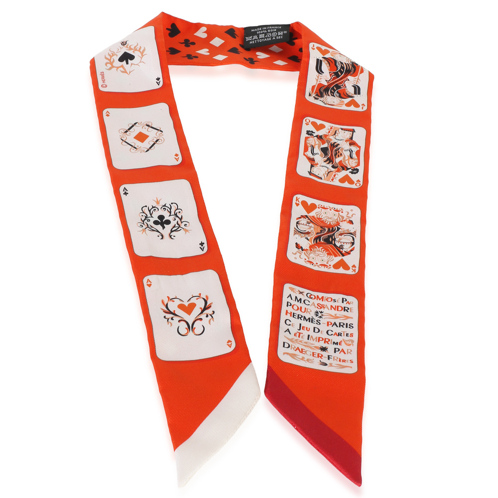 Hermès Orange Vermillion Jeu de Cartes Silk Twilly